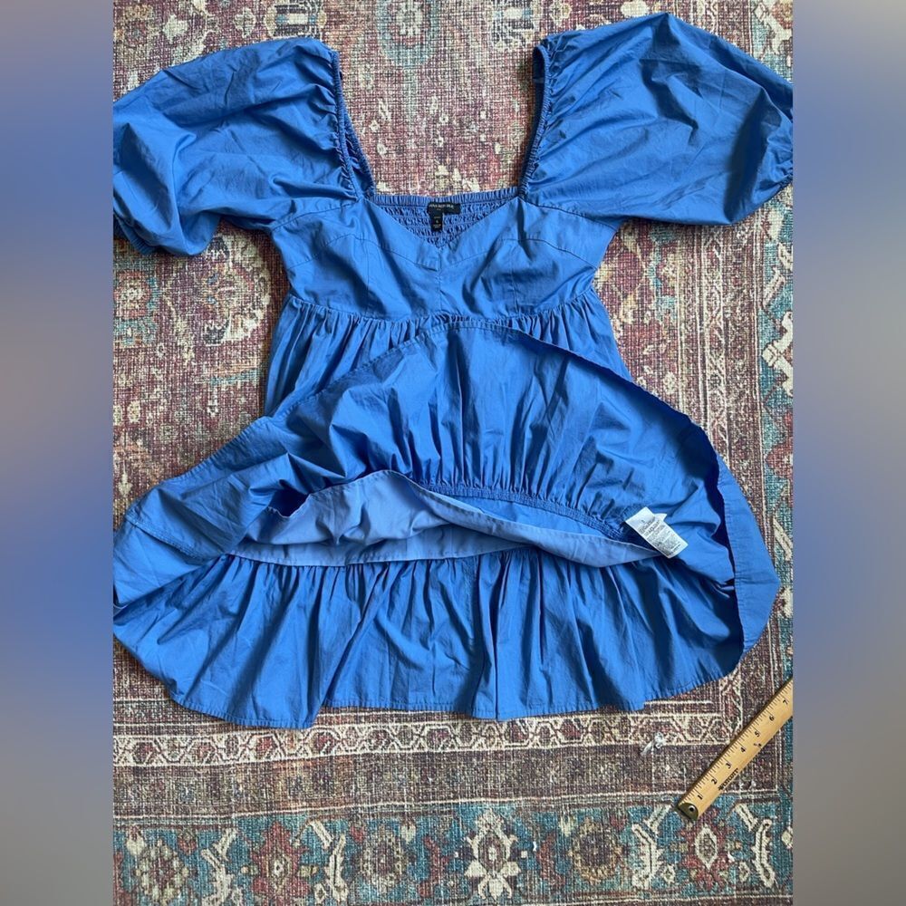 Banana Republic SmallPetite Blue Women’s Baby doll ruched Blue Puff Sleeve Dress - Picture 7 of 9